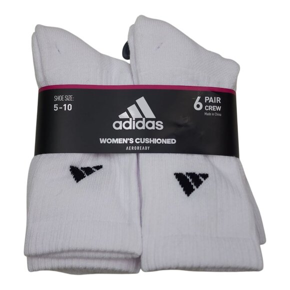 Adidas Womens Cushioned Crew Socks 6-Pack Shoe Size 5-10 Aeroready White - Picture 1 of 8
